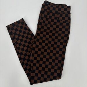 Sanctuary x Anthropologie Pants‎ Womens Small Brown Checkered Pull On Skinny